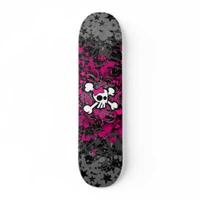 Girly Skull & Crossbones Skateboard by Artamatik