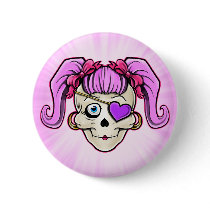 Girly Skull Design Pinback Buttons