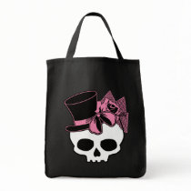 Girly Skull with Hat and Pink Bow Tote Bags