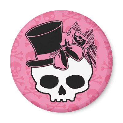 Girly Skull with Hat and Pink Bow Magnet by evilinpink