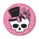 Girly Skull with Hat and Pink Bow magnets