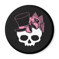Girly Skull with Hat and Pink Bow Refrigerator Magnets