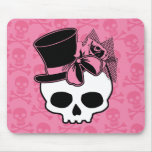 Girly Skull with Hat and Pink Bow Mouse Pad