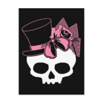 Girly Skull with Hat and Pink Bow Post Card