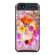 Girly Sugar Skull cute Butterfly Pink Flowers
