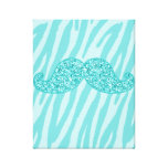 GIRLY TEAL GLITTER MUSTACHE ZEBRA STRIPES STRETCHED CANVAS PRINTS