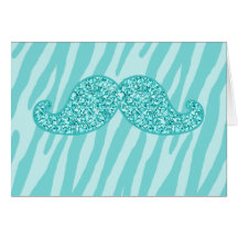 GIRLY TEAL GLITTER MUSTACHE ZEBRA STRIPES CARDS