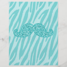 GIRLY TEAL GLITTER MUSTACHE ZEBRA STRIPES FLYERS