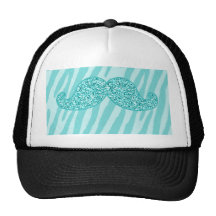 GIRLY TEAL GLITTER MUSTACHE ZEBRA STRIPES HATS