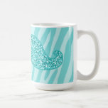GIRLY TEAL GLITTER MUSTACHE ZEBRA STRIPES MUGS