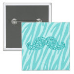 GIRLY TEAL GLITTER MUSTACHE ZEBRA STRIPES PINS