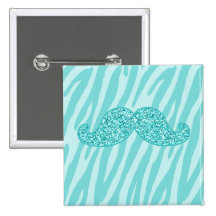 GIRLY TEAL GLITTER MUSTACHE ZEBRA STRIPES PINS