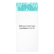 GIRLY TEAL GLITTER MUSTACHE ZEBRA STRIPES CUSTOMIZED RACK CARD