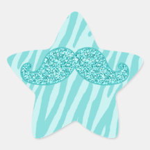 GIRLY TEAL GLITTER MUSTACHE ZEBRA STRIPES STICKERS