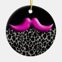 Girly Trendy Animal Print Pink Mustache Christmas Ornaments