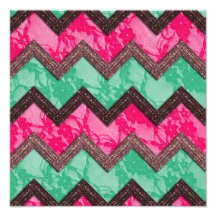 Girly Trendy Pink green zig zag lace Photographic Print