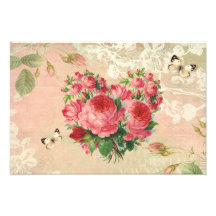 Girly Vintage Rose Heart Collage Photo Art