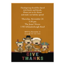 Give Thanks Cute Bears Thanksgiving Invitation