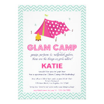 Glam Camp Makeover Girls Birthday Invitation Card