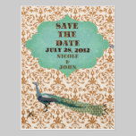 Glam Peacock Golden Damask Save the Date Postcard postcards