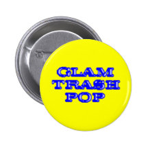 Glam Trash Pop button - blue & yellow