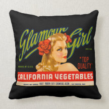 Glamour Girl Vintage California Vegetables Label Pillow