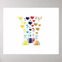 Glass Lab Bottle Red Blue Yellow Purple Hearts Posters