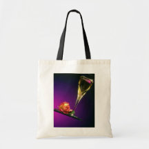 Glass of champagne and flower flowers tote bags