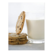 Glass of milk and cookies, close-up post cards