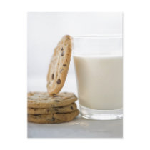 Glass of milk and cookies, close-up post cards