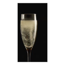 Glass of sparkling champagne on black personalised photo card