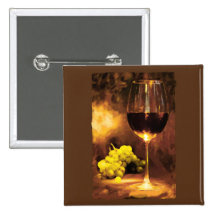 Glass of Wine & Green Grapes in Candlelight Buttons