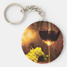 Glass of Wine & Green Grapes in Candlelight Key Chain