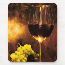 Glass of Wine & Green Grapes in Candlelight Mouse Pads