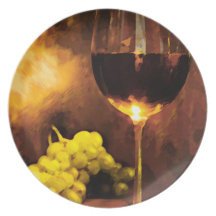 Glass of Wine & Green Grapes in Candlelight Plate
