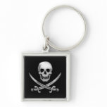 Glassy Pirate Skull & Sword Crossbones Keychain