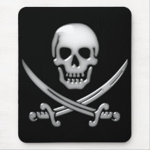 Glassy Pirate Skull & Sword Crossbones Mouse Pads