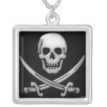 Glassy Pirate Skull & Sword Crossbones Pendant
