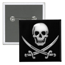 Glassy Pirate Skull & Sword Crossbones Pin