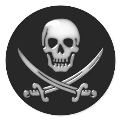 Glassy Pirate Skull & Sword Crossbones Stickers by gravityx9