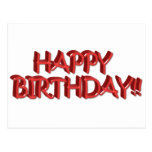 Glassy Red Happy Birthday Text Image Postcards