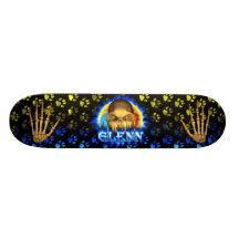 Glenn skull blue fire and flames skateboard design