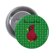 Glitter cardinal with green christmas trees patter pinback button