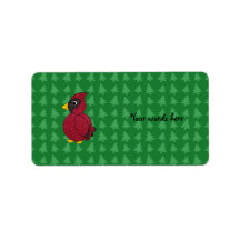 Glitter cardinal with green christmas trees patter personalized address label