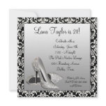 Glitter High Heels Black Damask Birthday Party Personalized Invitation