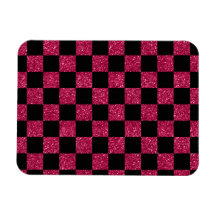 Glitter hot pink and black checkered pattern flexible magnets