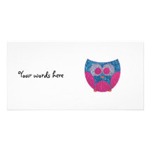 Glitter owl customized photo card