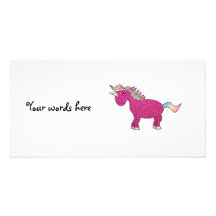 Glitter pink unicorn custom photo card