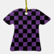 Glitter purple and black checkered pattern ornaments