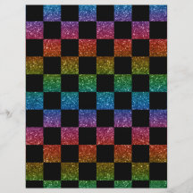 Glitter rainbow and black checkered pattern flyer design